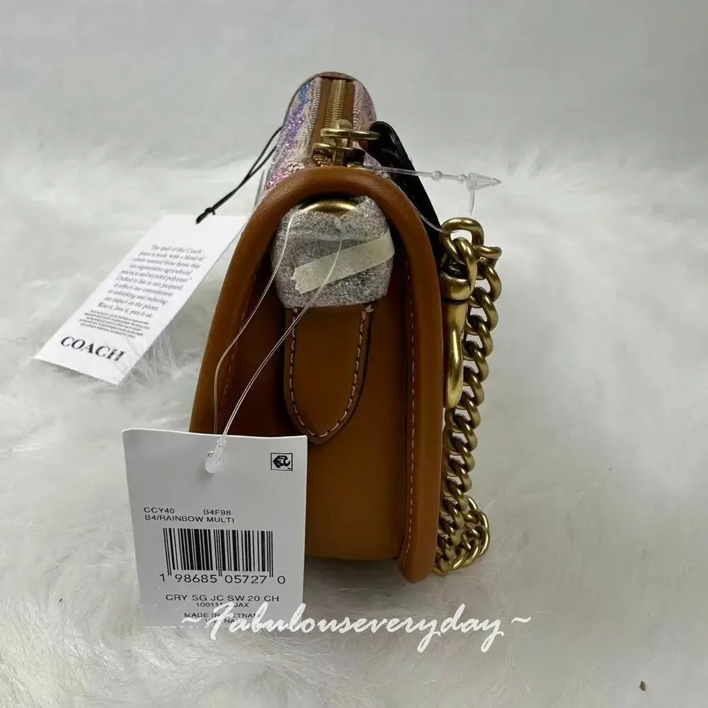 Coach Swinger Bag 20 With Chain In Crystal Signature Jacquard Rainbow CCY40 NWT